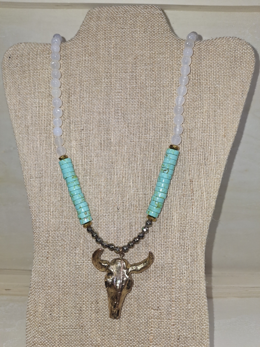 Turquoise Bead Bull Skull Pendant Necklace - Women's Jewelry